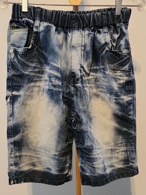 Tie-Dye Wash Denim-Style Kids Shorts - Blue & White